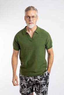 Tyne Trophy Neck Knitted Polo Shirt Ginko Green