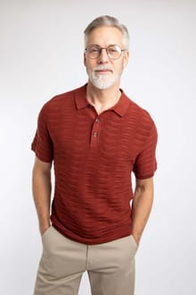 Emmet Trophy Neck Knitted Polo Shirt Coconut Shell