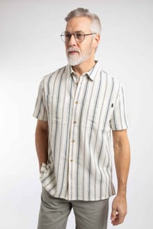 Madoc Woven Short Sleeve Striped Shirt Dusty White