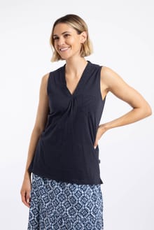 Elexis Broidery Pocket Vest Navy