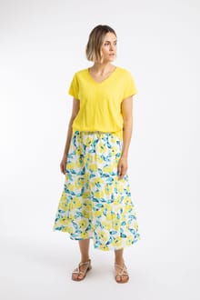 Harini Double Cloth Printed Midi Skirt Sunshine Yellow