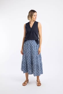Harini Double Cloth Printed Midi Skirt Twilight
