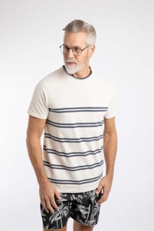 Fjord Pique Stripe Crew Neck T-Shirt Light Cream
