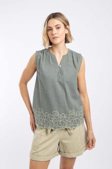 Poppy Scalloped Hem Sleeveless Blouse Woodland Sage