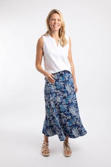 Ares Printed Jersey A-Line Maxi Skirt Blue Indigo