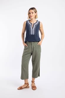 Angelika Cropped Wide Leg Trousers Woodland Sage