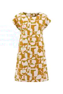 Orlando Printed Linen Rich Shift Dress Ochre