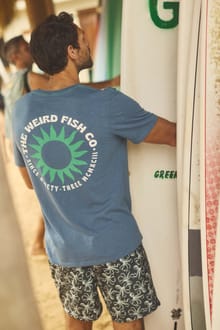 Sun Beam Back Print Graphic T-Shirt Washed Blue