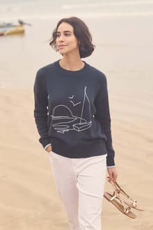 Lauro Embroidered Crew Knit Jumper Navy