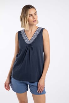 Kinton Embroidered Jersey Vest Top Navy