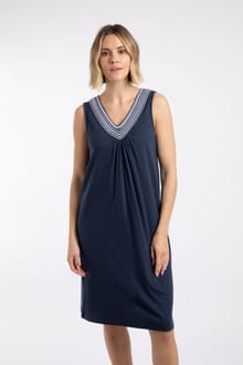 Nayal Embroidered Jersey Shift Tunic Navy