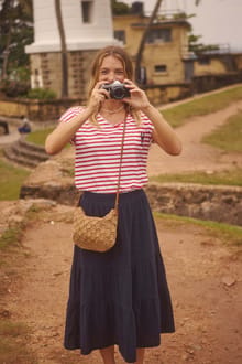 Lathika Organic Cotton Tiered Midi Skirt Navy