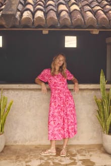 Dilsha Printed Midi Dress Hot Pink