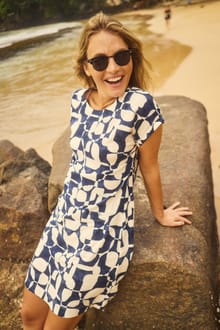 Orlando Printed Linen Rich Shift Dress Oceano