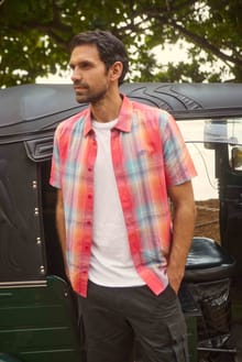 Judd Short Sleeve Check Shirt Flamingo