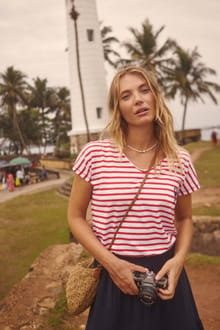 Liora Embroidered Pocket T-Shirt Goji Berry