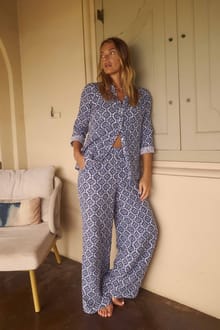 Zendaya Printed Double Cloth Wide Leg Trousers Twilight