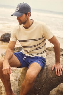 Fjord Pique Stripe Crew Neck T-Shirt Light Cream