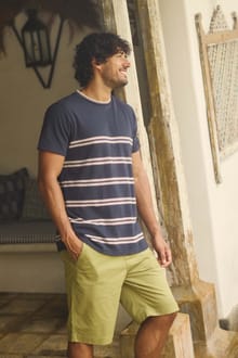 Fjord Pique Stripe Crew Neck T-Shirt Midnight