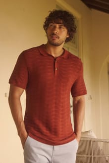 Emmet Trophy Neck Knitted Polo Shirt Coconut Shell