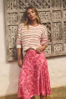 Cresento Printed Asymmetric Slit Skirt Hot Pink