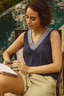 Kinton Embroidered Jersey Vest Top Navy