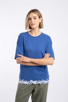 Lyndon Lace Trim Crew Neck T-Shirt Navy