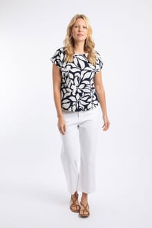 Clearwater Printed Linen Rich Top Midnight Ink