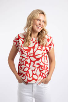 Clearwater Printed Linen Rich Top Red