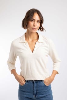 Annare 3/4 Sleeve Jersey Trophy Neck Top Eggnog