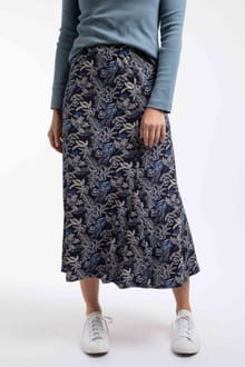 Ares Printed Jersey A-Line Maxi Skirt Night Blue