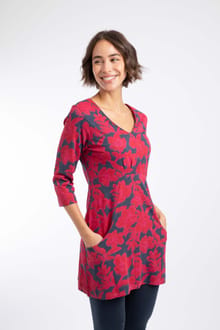 Arielle Printed Jersey 3/4 Sleeve Tunic Cranberry