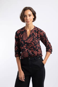 Brooke Printed V Neck Jersey Top Bitter Chocolate