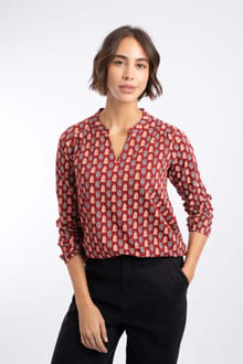 Brooke Printed V Neck Jersey Top Brick Orange