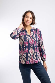 Brooke Printed V Neck Jersey Top Petrol Blue