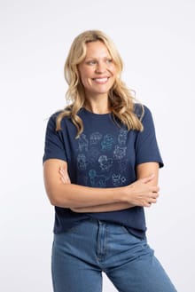 Pooches Front Print Cotton Graphic T-Shirt Dark Blue