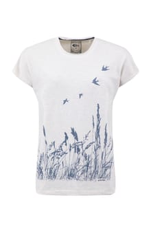 Swooping Swallows Front Print Graphic T-Shirt Oatmeal Marl