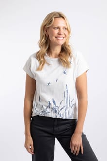 Swooping Swallows Front Print Graphic T-Shirt Oatmeal Marl