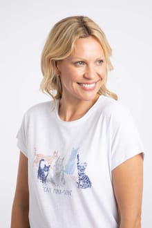 Meow Front Print Graphic T-Shirt White