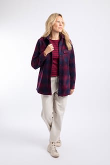 Autumn Check Fleece Shacket Red Grape