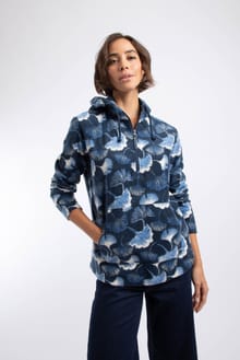Lana 1/4 Zip Printed Micro Fleece Hoodie Blue Atoll