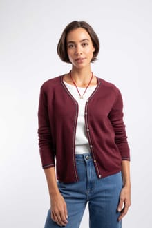 Maddis Fine Knit Tipped Cardigan Port