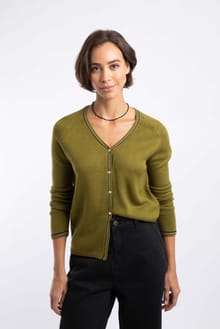 Maddis Fine Knit Tipped Cardigan Verdun Green