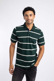 Fabian Striped Pique Polo Shirt Beetle Green