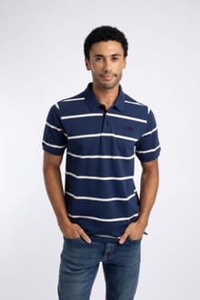 Fabian Striped Pique Polo Shirt Dark Blue