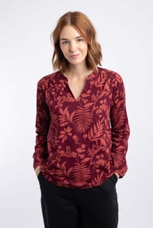 Brooke Printed V Neck Jersey Top Cinnamon
