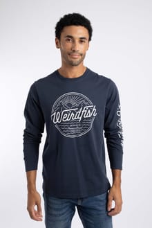 Mountains and Seas Front Print Long Sleeve T-Shirt Navy