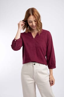 Mabel Broidery 3/4 Sleeve Top Red Grape