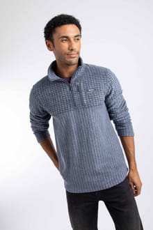 Longmont 1/4 Zip Stripe Grid Fleece Dark Blue