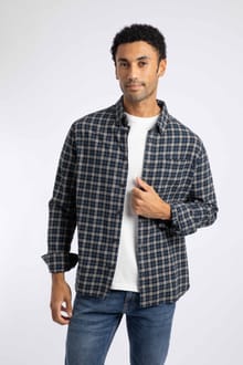 Baskerville Houndstooth Flannel Shirt Ensign Blue